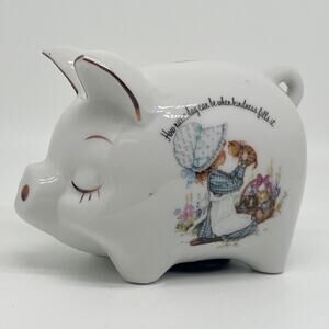 🎁 Vintage 70s Petticoats and Pantaloons Porcelain Piggy Bank Girl and Kittens
